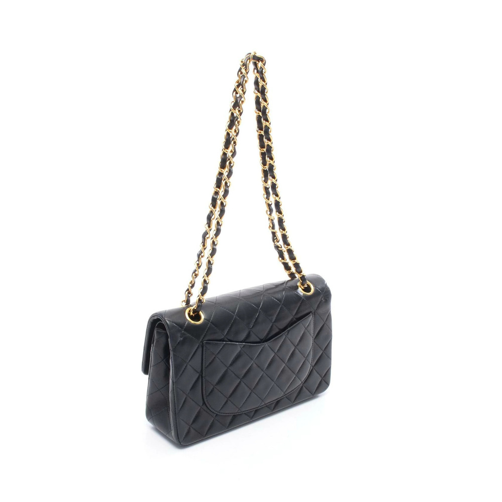 Chanel Double Shoulder Matelasse Black Lambskin Flap Leather Bag Black